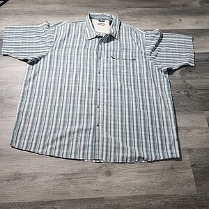 Wrangler Premium Quality Travel Shirt Blue 3XL Short Sleeve Button Up Polyester